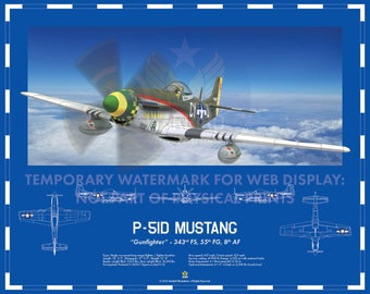 Plan d'art aéronautique nord-américain P-51D Mustang WW2 « Gunfighter »