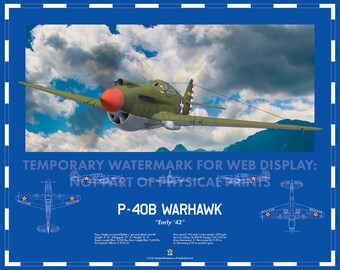 Curtis P-40B Warhawk WW2 Aviation Art Blueprint "Early '42"