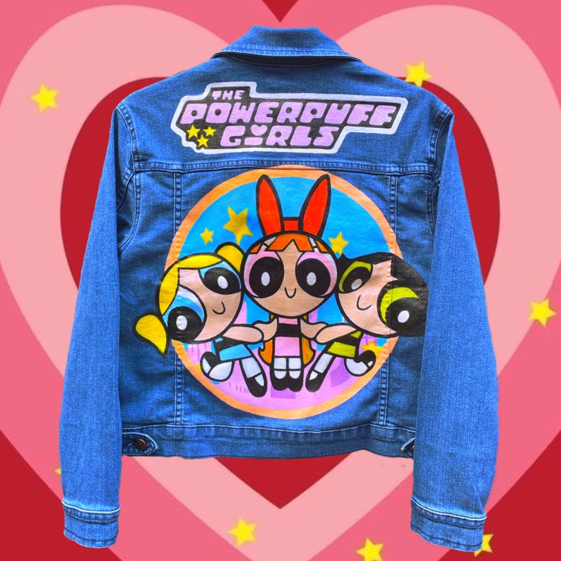 Hand painted Denim Jacket The Powerpuff Girls Cartoon Network Painting Free Shipping