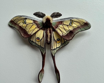 Needle Felted Hybrid Moon Moth Figurine: Posable Wool Decoration