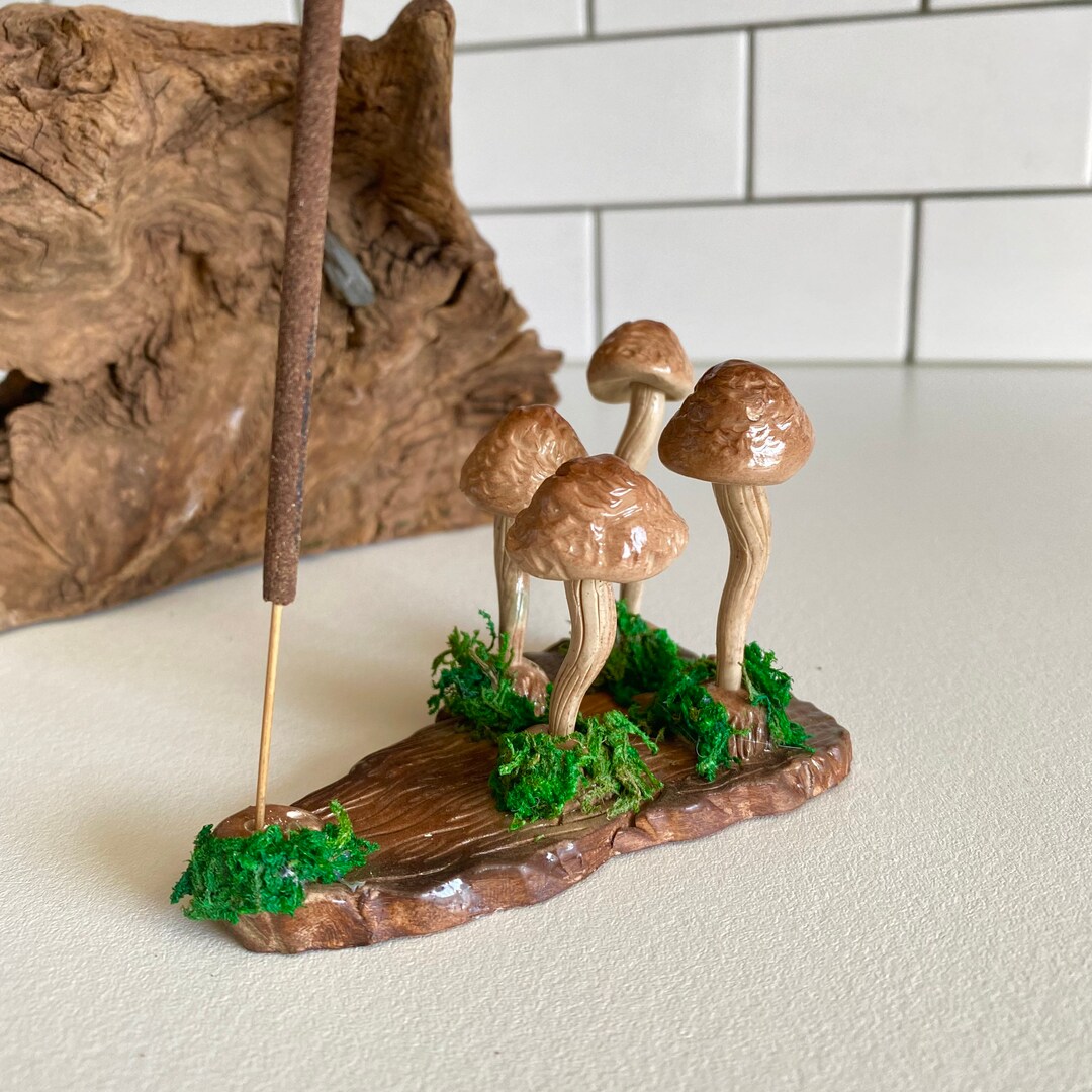 Magic Mushroom Incense Holder, Made From Polymer Clay, Dried Moss, Goblincore, 4 Removable Magic