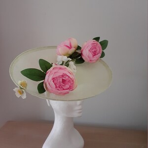 Mint green sinamay saucer with pink peonies image 1