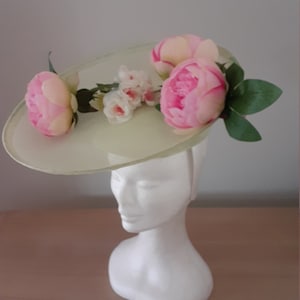 Mint green sinamay saucer with pink peonies image 3