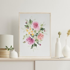 Birth Flower Family Portrait Original Hand Painted Watercolor Painting..Loose style of painting...Custom Birth Flowers