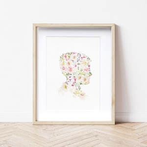 Floral Silhouette Portrait 8x 10 inches, 5 x 7 inches, Original Watercolor Painting image 1