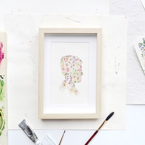 Floral Silhouette Portrait 8x 10 inches, 5 x 7 inches, Original Watercolor Painting image 2