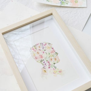 Floral Silhouette Portrait 8x 10 inches, 5 x 7 inches, Original Watercolor Painting image 3