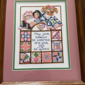 Vinatge Quilters Square Cross Stitch Framed Picture
