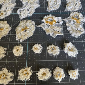 Vintage Beaded Lace Applique Lot Lace Motifs Pearls Gold Silver Bugle Beads