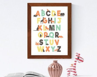 ABC Nursery Printable, Alphabet Wall Art, ABC Nursery Decor, Animal Printable, Poster, Kids Room Wall Art, Alphabet Art, Salle de jeux