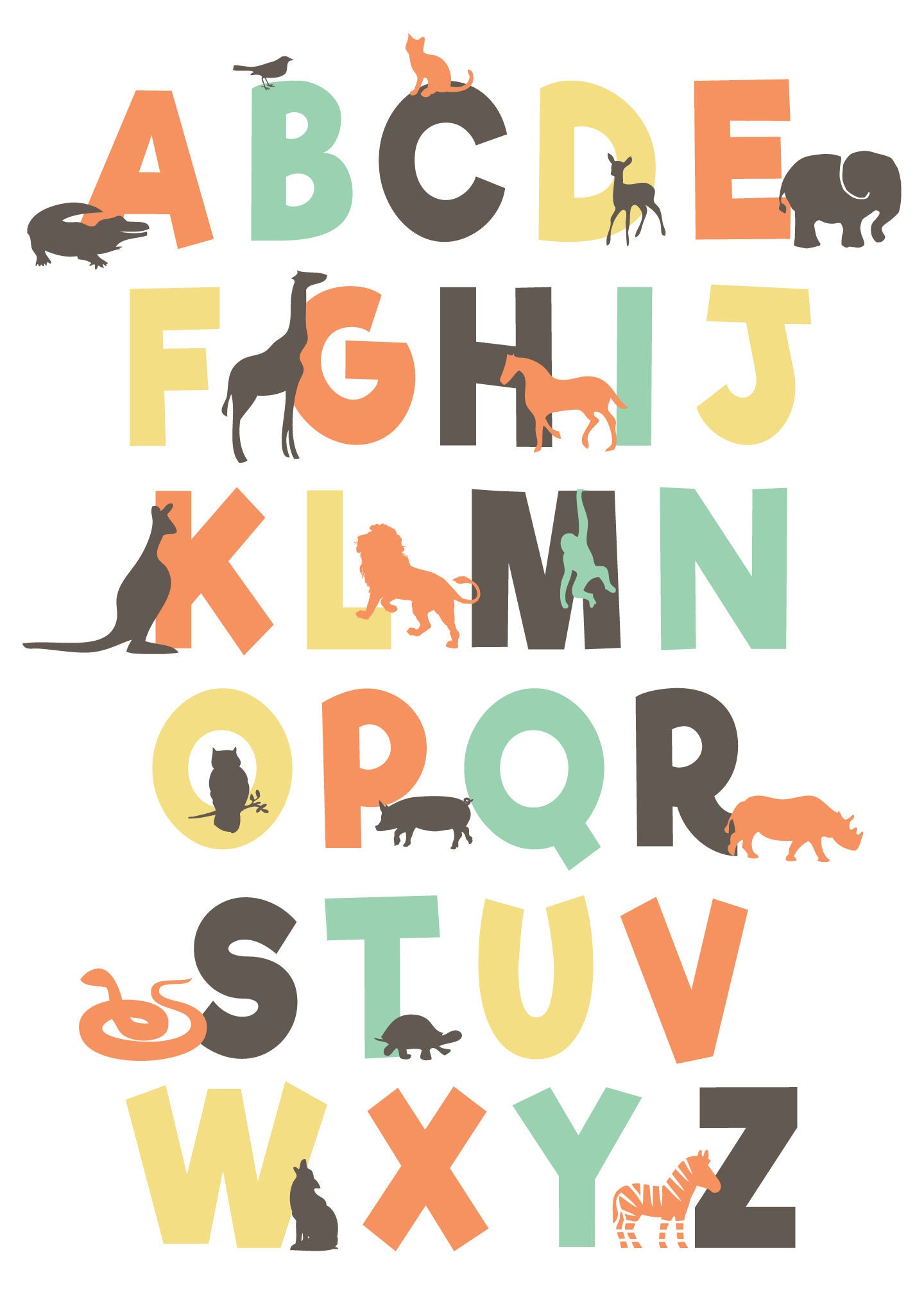 ABC Nursery Printable Alphabet Wall Art ABC Nursery Decor - Etsy