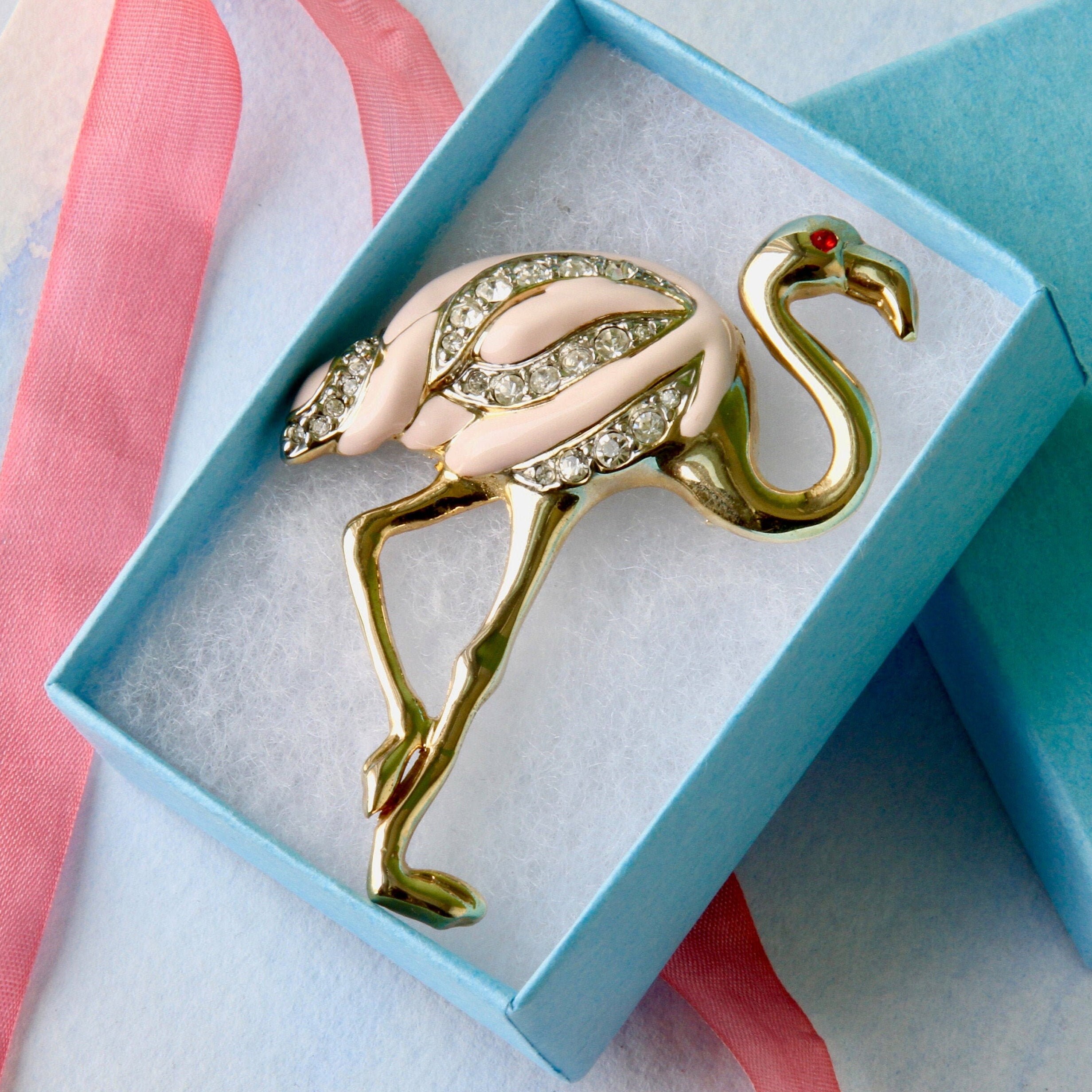 Pink Flamingo Brooch Enamel & Rhinestone Pin Etsy