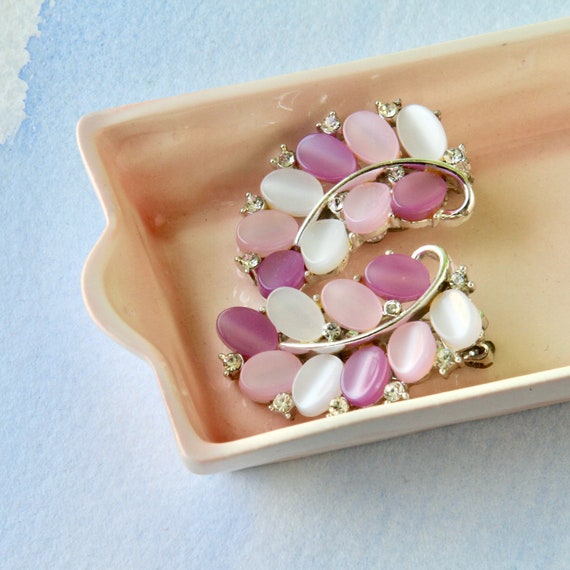 Lisner Lavender Thermoset Earrings, Rhinestone Acc