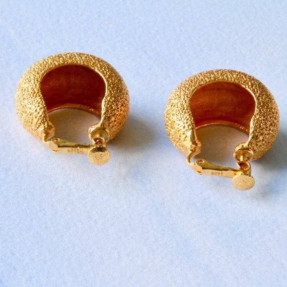Still on original card with price tag Vintage Designer HOBE Clip-on with roller Classy Gold Double Loop Hoops Textured New Old Stock