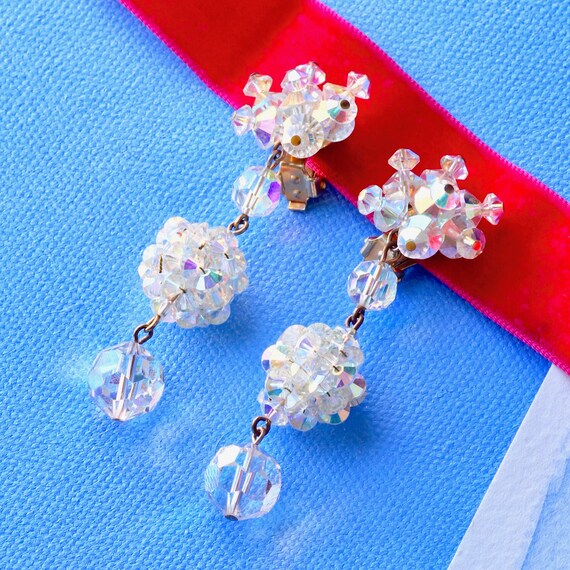Vintage Beaded Crystal Drop Earrings, Statement Ea