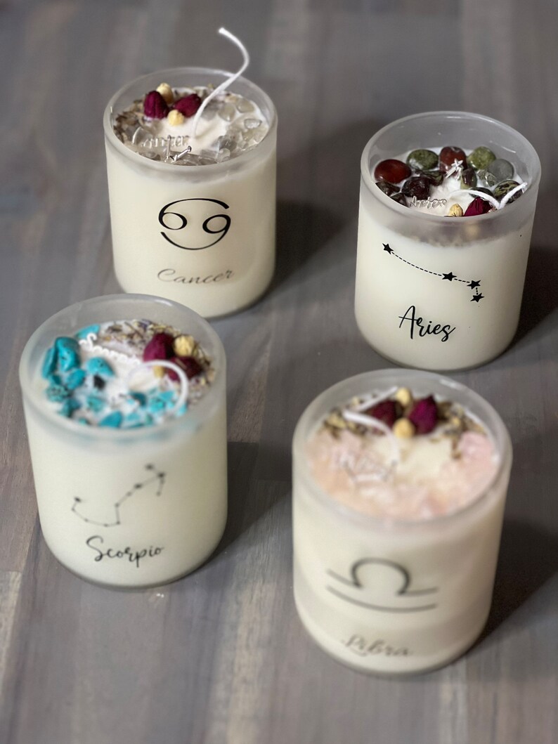 Zodiac Candles Crystal Infused Candle Birth Month Candles Etsy