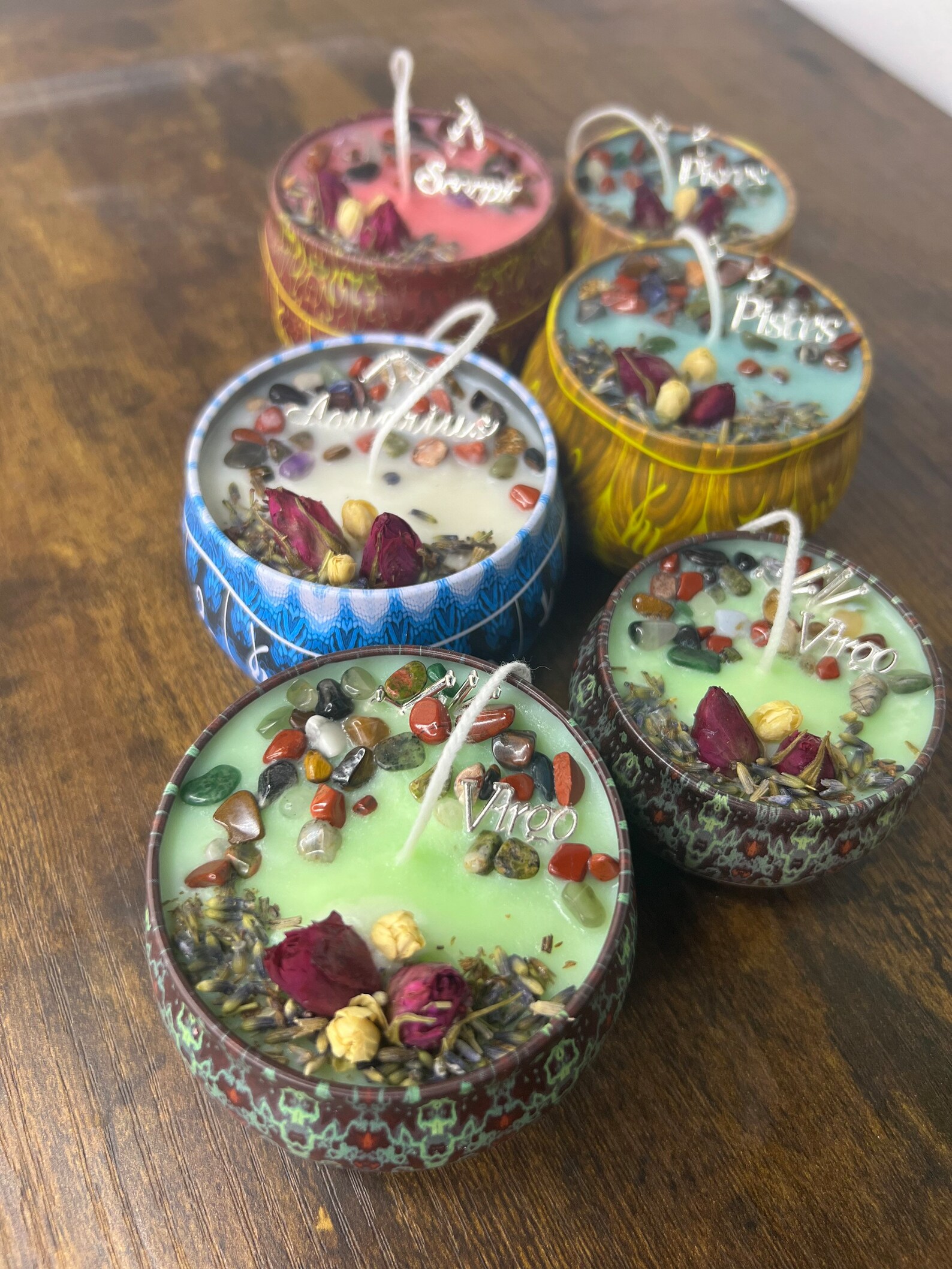 Lucky Charms Zodiac Candles Crystal Infused Candle Birth Etsy