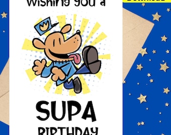 Dogman Birthday Card for Boys Girls - Instant Download - Print at Home