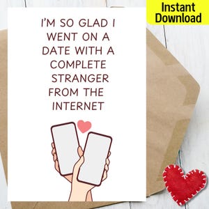 Tarjeta de aniversario/día de San Valentín para novio o novia, tarjeta de amor imprimible para esposo o esposa, citas en línea, descarga digital