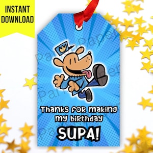Druckbare Dogman Danke/Geschenkanhänger Karten, Hund Mann Thema, sofortiger Download Dogman Geburtstag Party favor Tag