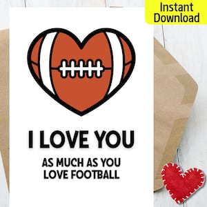 Tarjeta de San Valentín de fútbol para novio, tarjeta de San Valentín imprimible, tarjeta de San Valentín para esposo y esposa, descarga digital instantánea