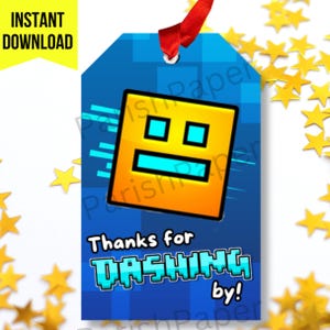 Printable Geometry Dash Game Thank You/Gift Tag Cards, Gaming Theme, Instant Download Birthday Party Favor Tag, Gaming Party