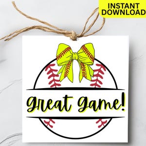 Softball Game Day Treat Tag zum Ausdrucken, Spieltag Snack-Tag, Softball Konzessionen Snacks, Baseball Gunst Taschen, Tball Snacks, Softball Team Mom