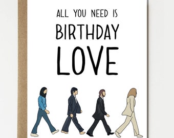 The Beatles Inspired Happy Birthday Card - Beatles Card - Birthday Card - Cute Card - Funny Card - Birthday Gift