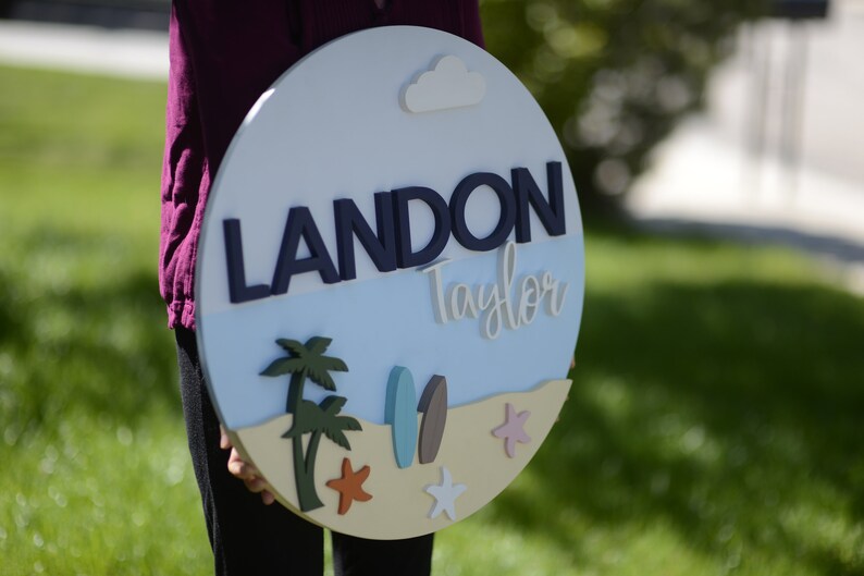 Beach Themed Name Sign for Nursery Wall Decor Palm Trees Surf Etsy