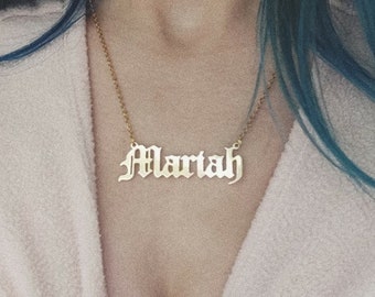 Old english name neckalce old english name plate necklace old english name chain gold plated gothic neckalce with name