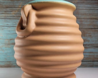 1930s Coors Pottery of Colorado Beehive Art Pottery Vase Featuring a Matte Terra Cotta Orange Exterior with a Matte Turquoise Interior, 5"H