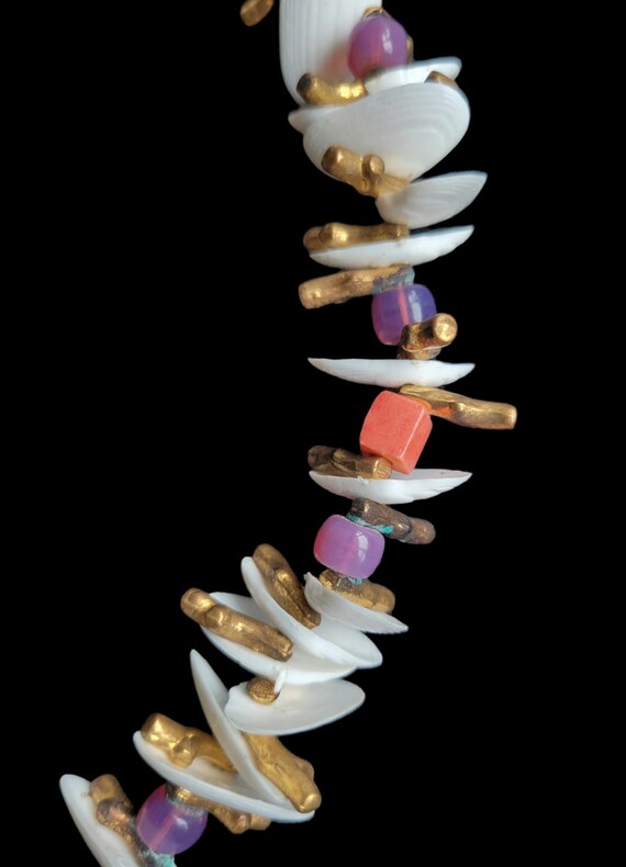 Miriam Haskell White Clam Candy Cane Shell Gold C… - image 6