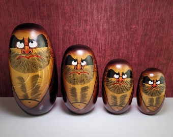 Vintage Daruma Wood Painted Miniature Doll Set of Seven Made in