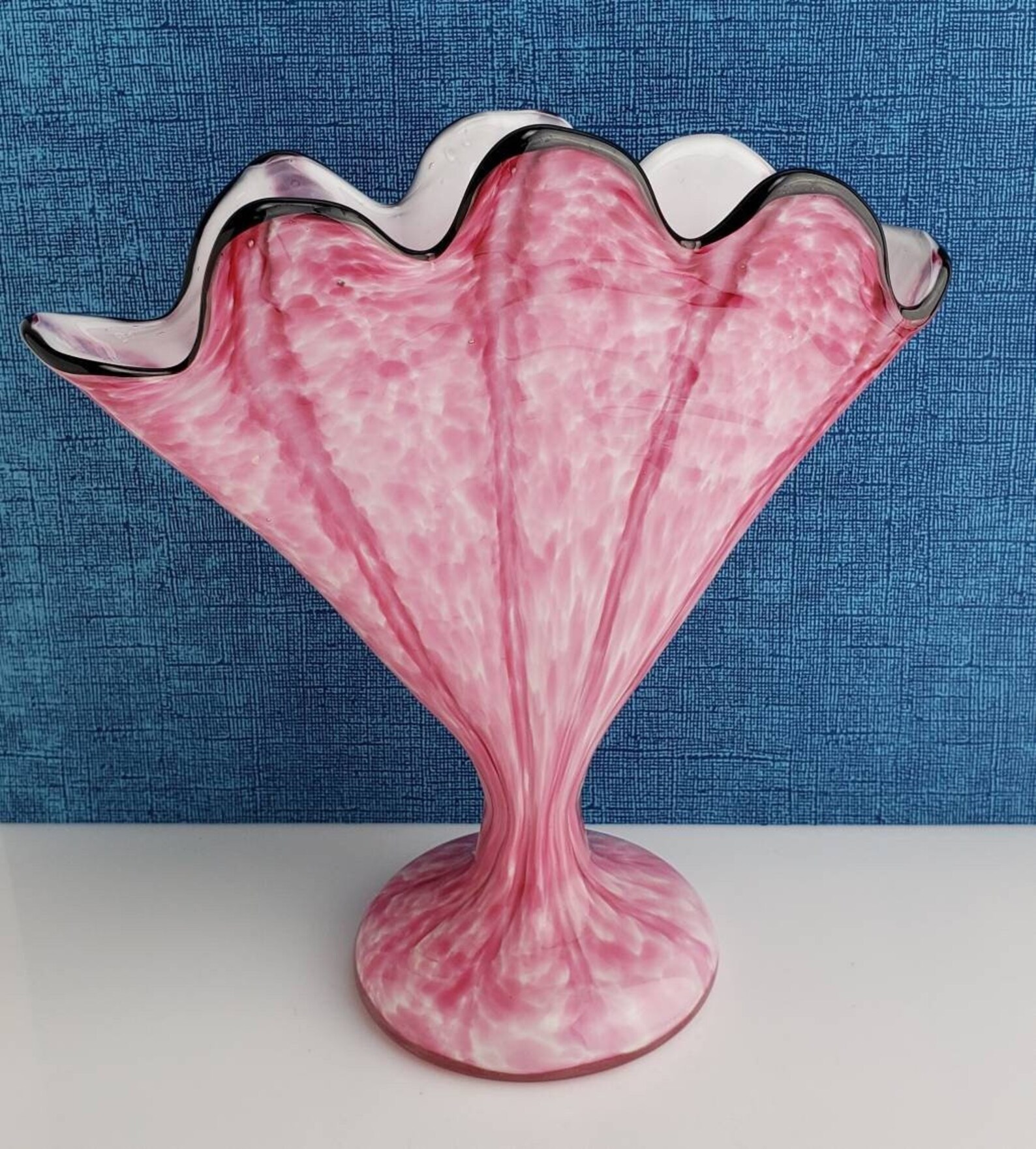 Frank Welz Czech Bohemia Art Deco Art Glass Pink Vertical Stripes Lines