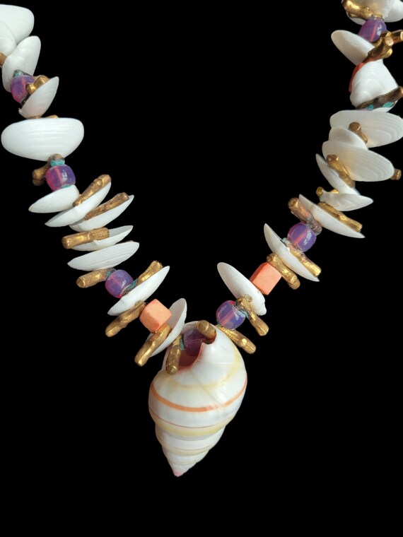 Miriam Haskell White Clam Candy Cane Shell Gold C… - image 7