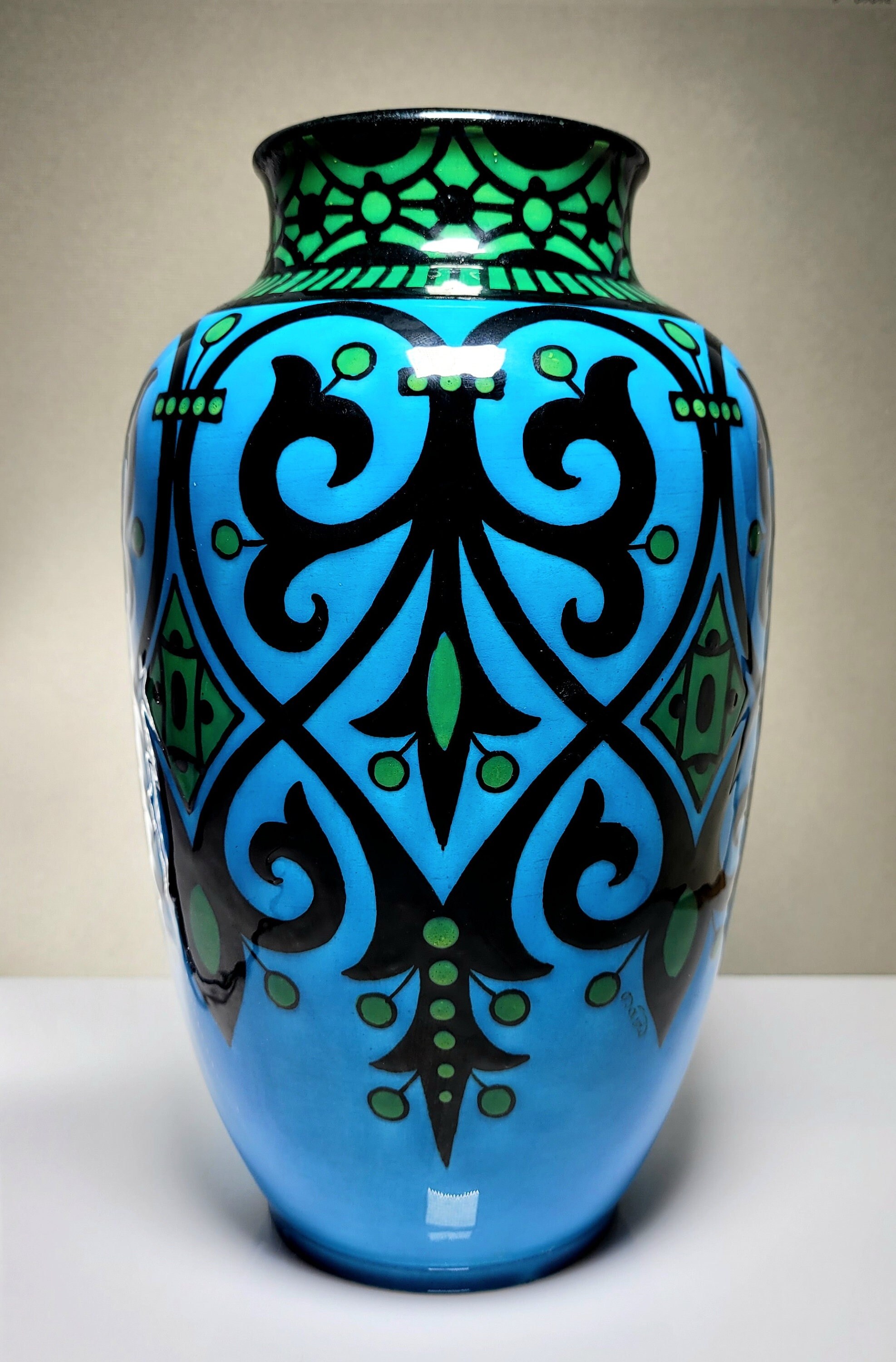 Paul Millet Vermiculated White on Black Ceramic Vase now a Lamp Paul Millet Vermiculated White on Black Ceramic Vase now a Lamp