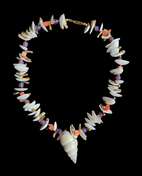 Miriam Haskell White Clam Candy Cane Shell Gold C… - image 9