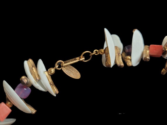 Miriam Haskell White Clam Candy Cane Shell Gold C… - image 8