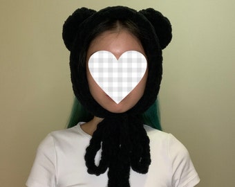 Handknit Black Bear Chunky Chenille Knit Earmuffs Ear Warmer  display picture 1
