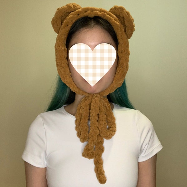 Handknit tan brown bear chunky chenille knit earmuffs ear warmer headband