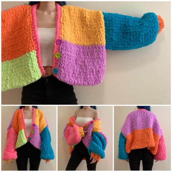 Handknit Hot Pink, Orange, Yellow, Lime Green, Blue, and Purple