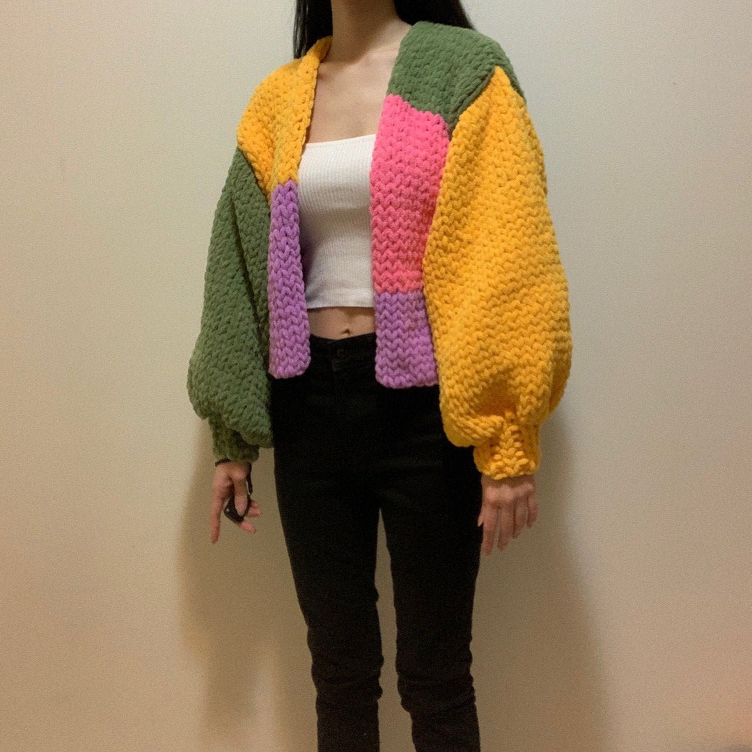 Yellow Multicolor Confetti Open Front Knit Cardigan
