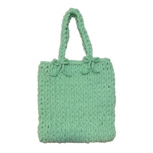 Bolso verde brillante de punto de chenille grueso tejido a mano con lazos 1 de 1 OOAK