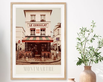 Montmartre Paris vintage poster, France, French retro print, vintage Paris travel poster