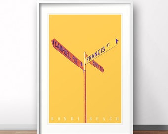 Bondi Beach Vintage Travel Poster, Australian Art Deco Print