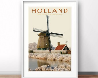 Holland Travel poster, Netherlands retro print, vintage Dutch poster