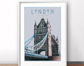 Vintage London Travel Poster, Tower Bridge Art Print