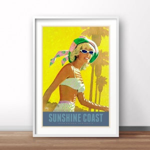 Sunshine Coast, Queensland vintage poster, Australian retro print, vintage Australian travel poster