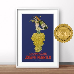 Joseph Perrier Champagne advertising poster, French vintage print, France travel poster, French beverage retro print
