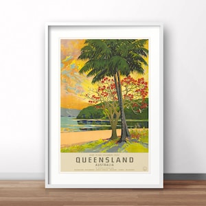Queensland vintage poster, Australian retro print, vintage Australia travel poster
